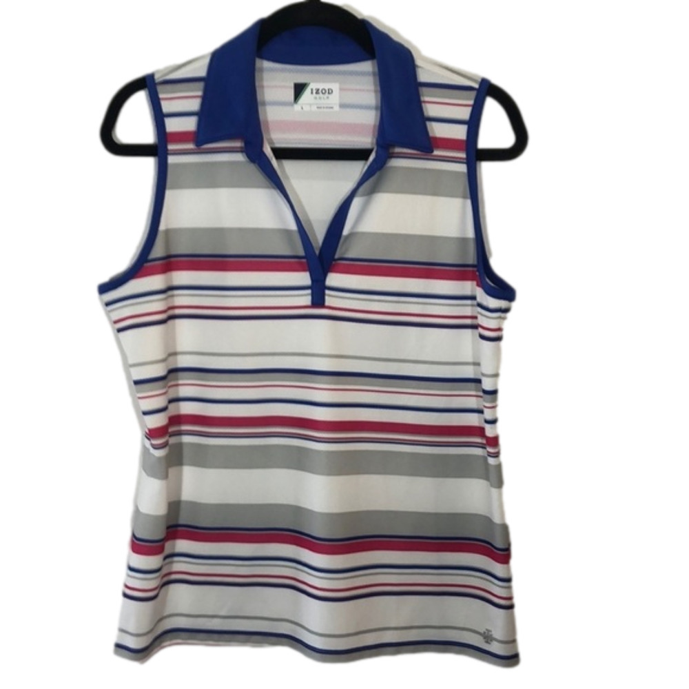 izod golf top, size Large red/white/blue strips